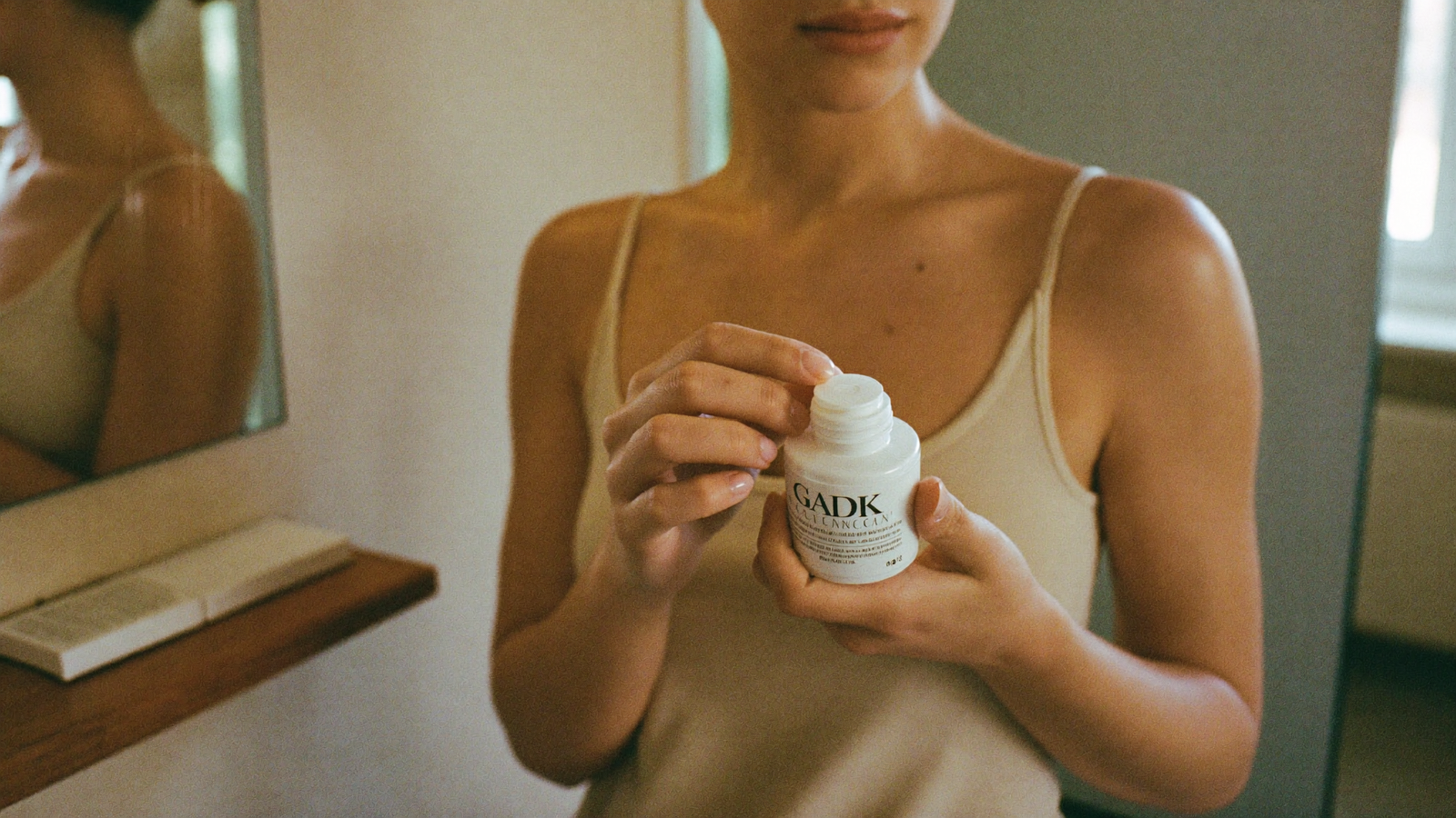 Nipple thrush vs cracking — checking skincare bottle in bathroom
