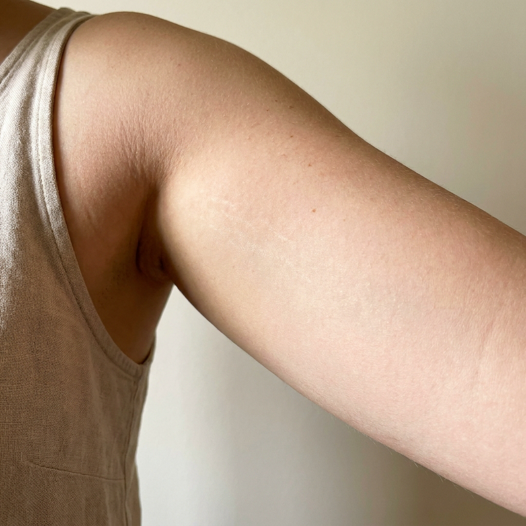 The same arm after 8 weeks of Firming Body Cream, firmer, smoother, faded marks
